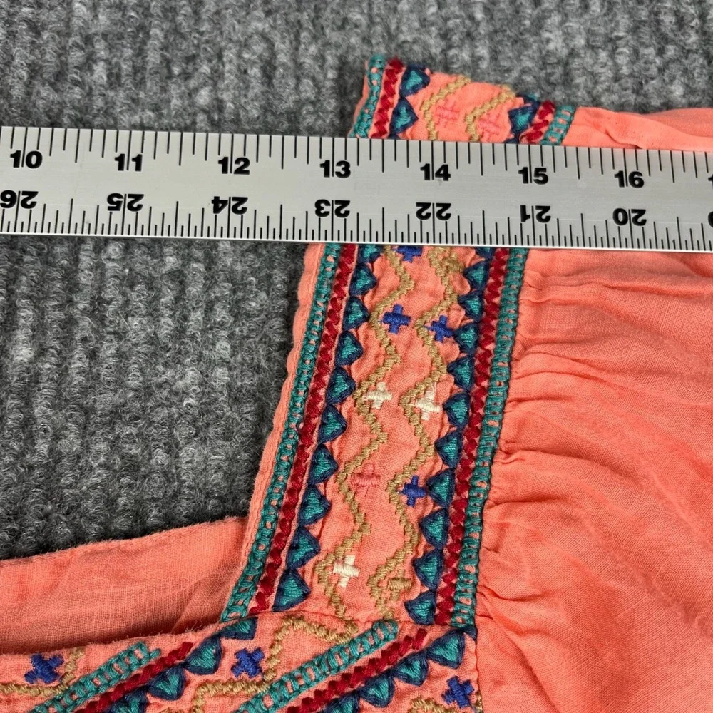 Johnny Was Top Womens XL Embroidered Floral Butterfly Peasant Blouse Square Neck